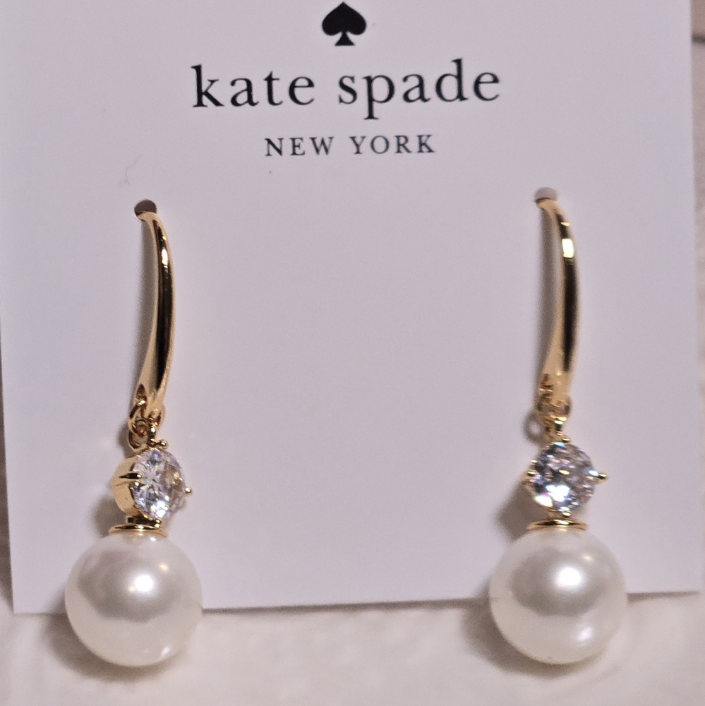 Kate Spade Pearls of Wisdom Goldtone Pearl and Crystal Drop Earrings NWT